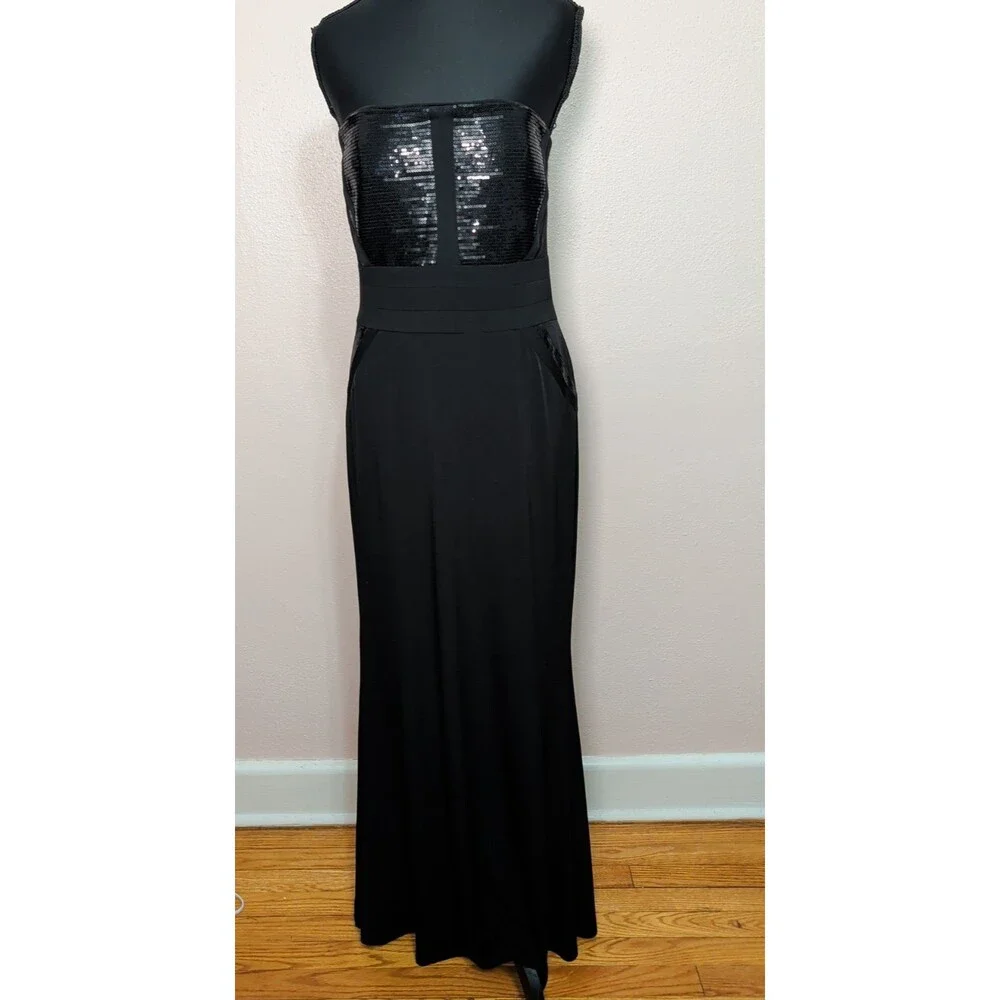 Calvin Klein Size 8 Black Sequin Mermaid Dress Strapless Formal Evening Maxi - Picture 6 of 15